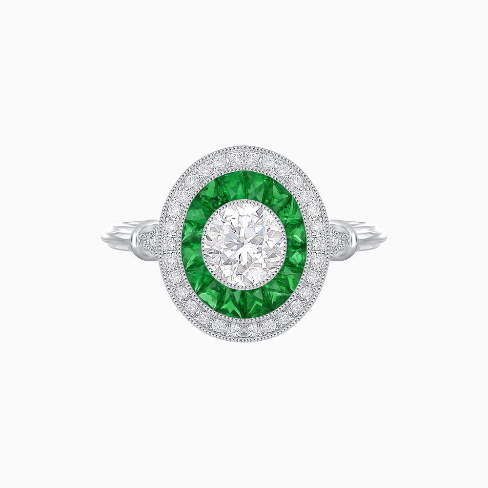 Round Cut Center Stone Double Halo Ring Mounting with French Cut Gemstone Accents - Shahin Jewelry