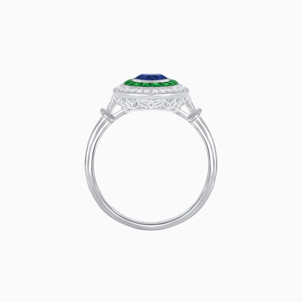 Round Cut Center Stone Double Halo Ring Mounting with French Cut Gemstone Accents - Shahin Jewelry