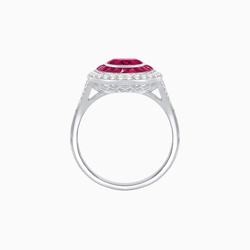 Round Cut Center Stone Double Halo Ring Mounting with French Cut Gemstone Accents - Shahin Jewelry