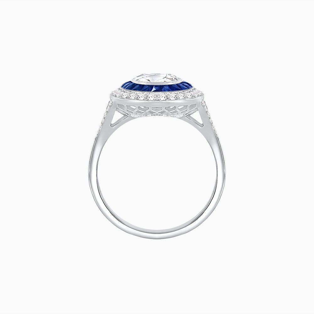 Round Cut Center Stone Double Halo Ring Mounting with French Cut Gemstone Accents - Shahin Jewelry