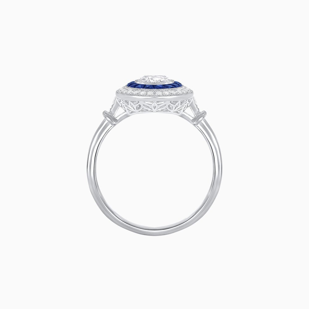 Round Cut Center Stone Double Halo Ring Mounting with French Cut Gemstone Accents - Shahin Jewelry