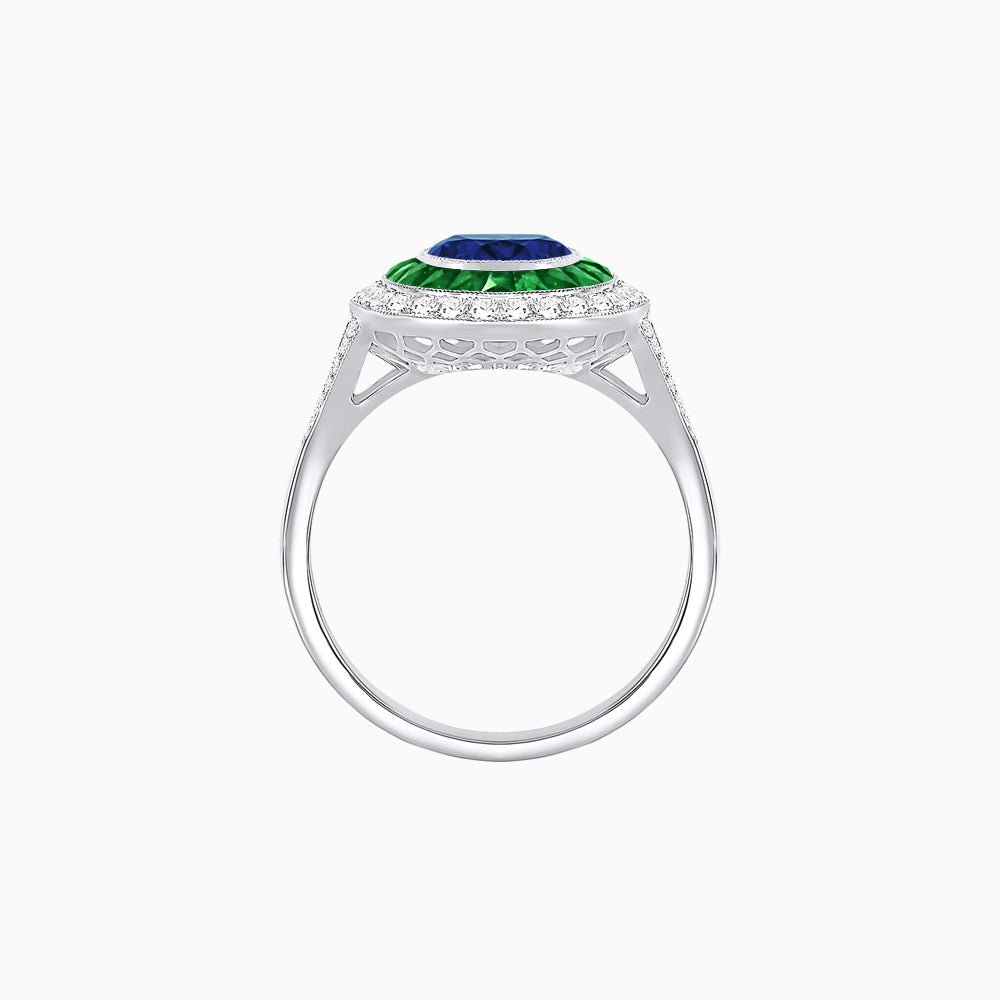 Round Cut Center Stone Double Halo Ring Mounting with French Cut Gemstone Accents - Shahin Jewelry