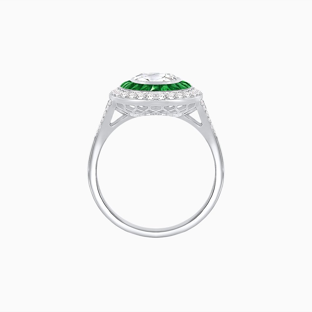 Round Cut Center Stone Double Halo Ring Mounting with French Cut Gemstone Accents - Shahin Jewelry