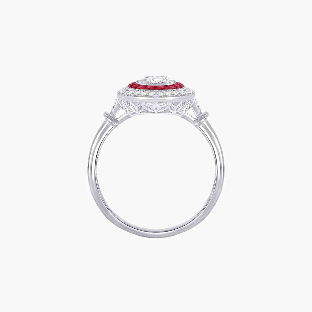 Round Cut Center Stone Double Halo Ring Mounting with French Cut Gemstone Accents - Shahin Jewelry