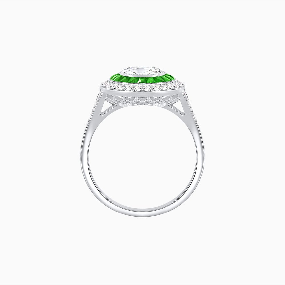 Round Cut Center Stone Double Halo Ring Mounting with French Cut Gemstone Accents - Shahin Jewelry