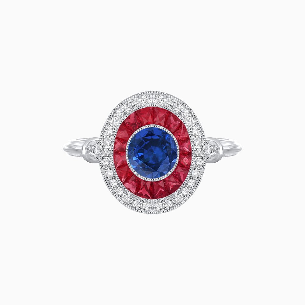 Round Cut Center Stone Double Halo Ring Mounting with French Cut Gemstone Accents - Shahin Jewelry