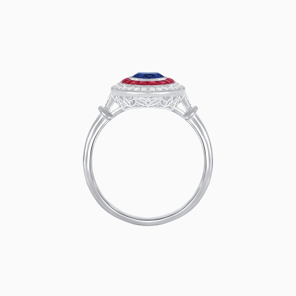 Round Cut Center Stone Double Halo Ring Mounting with French Cut Gemstone Accents - Shahin Jewelry