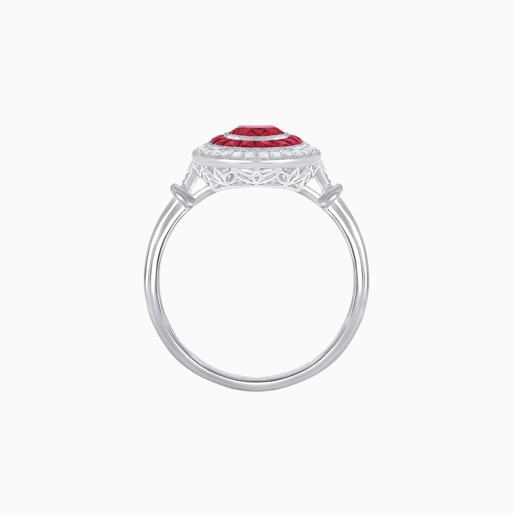 Round Cut Center Stone Double Halo Ring Mounting with French Cut Gemstone Accents - Shahin Jewelry