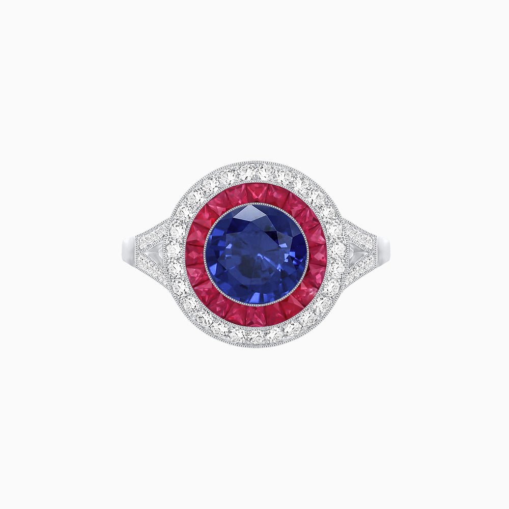 Round Cut Center Stone Double Halo Ring Mounting with French Cut Gemstone Accents - Shahin Jewelry