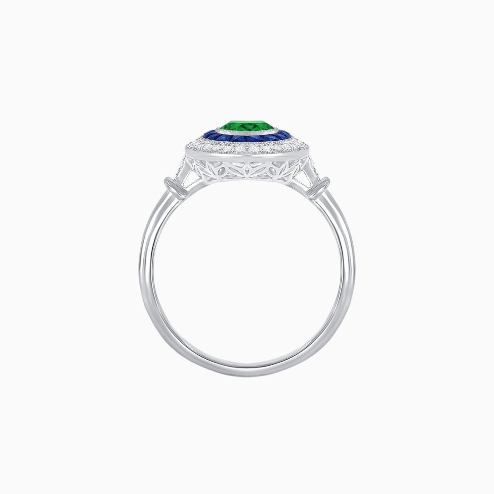 Round Cut Center Stone Double Halo Ring Mounting with French Cut Gemstone Accents - Shahin Jewelry
