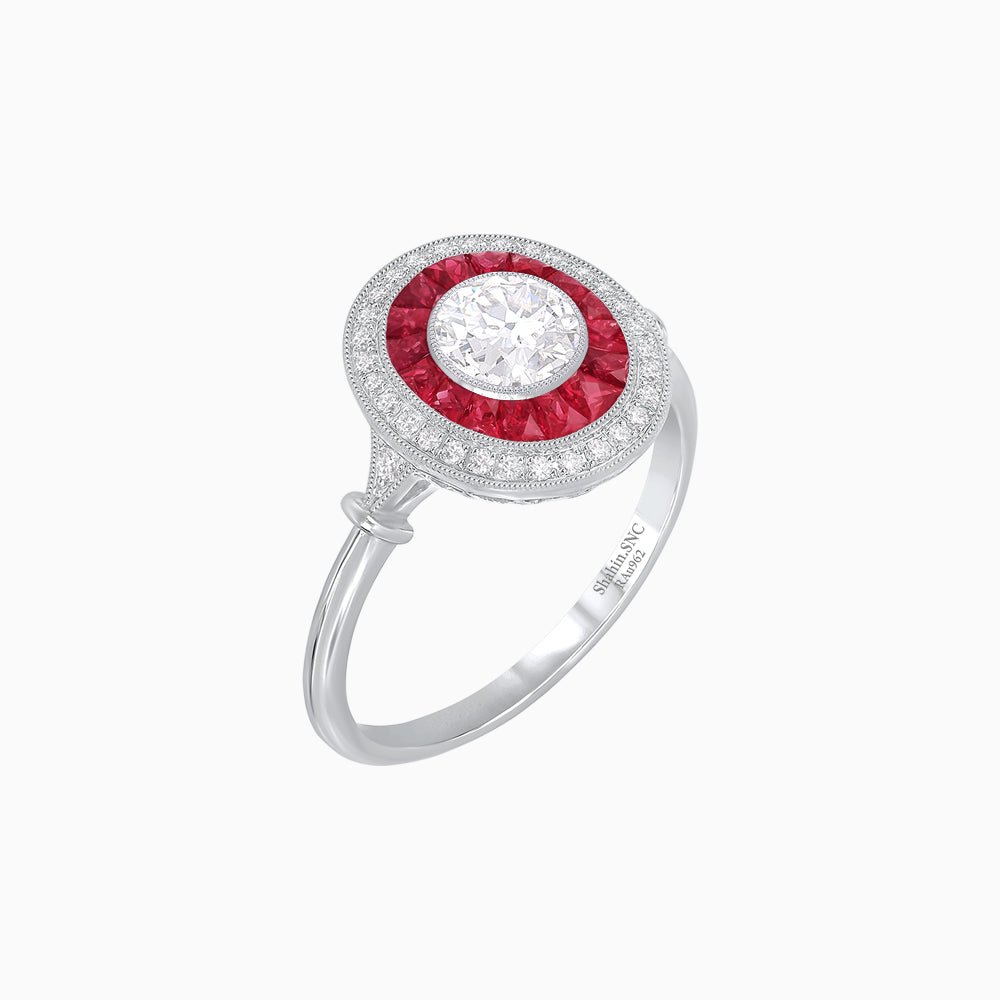 Round Cut Center Stone Double Halo Ring Mounting with French Cut Gemstone Accents - Shahin Jewelry
