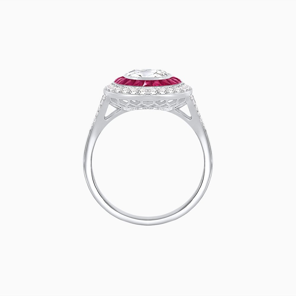 Round Cut Center Stone Double Halo Ring Mounting with French Cut Gemstone Accents - Shahin Jewelry