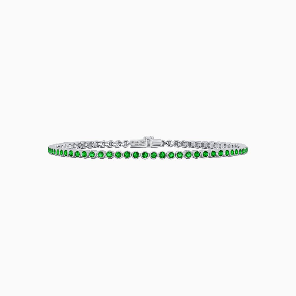 Round-Cut Tennis Bracelet with Bezel- Settings in Gemstones or Diamonds - Shahin Jewelry