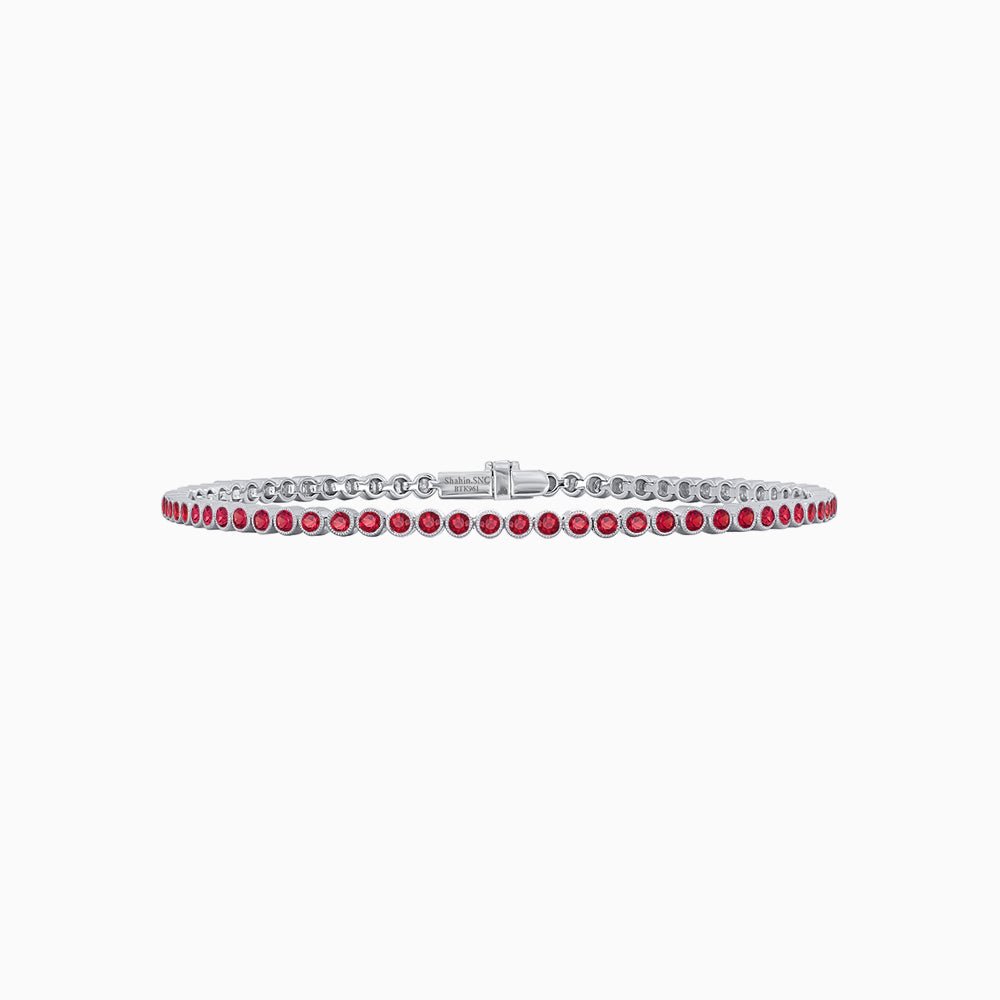 Round-Cut Tennis Bracelet with Bezel- Settings in Gemstones or Diamonds - Shahin Jewelry