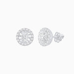 Load image into Gallery viewer, Round Diamond Halo Stud Earrings with Fluted Center Detail - Shahin Jewelry