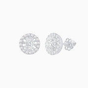 Round Diamond Halo Stud Earrings with Fluted Center Detail - Shahin Jewelry