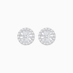 Load image into Gallery viewer, Round Diamond Halo Stud Earrings with Fluted Center Detail - Shahin Jewelry