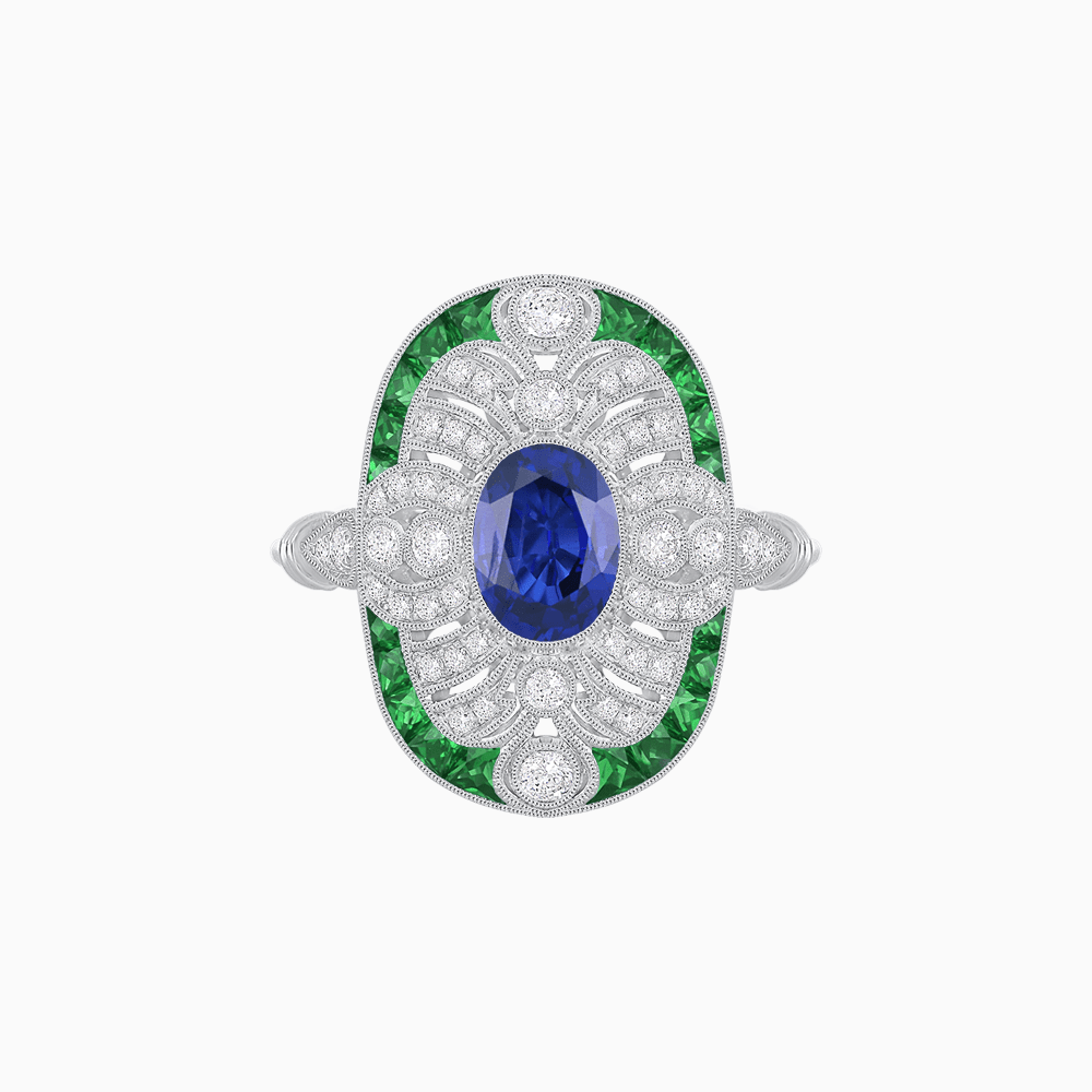 Scarab Vintage Art Deco Style Cocktail Ring with Diamond and Gemstone - Shahin Jewelry
