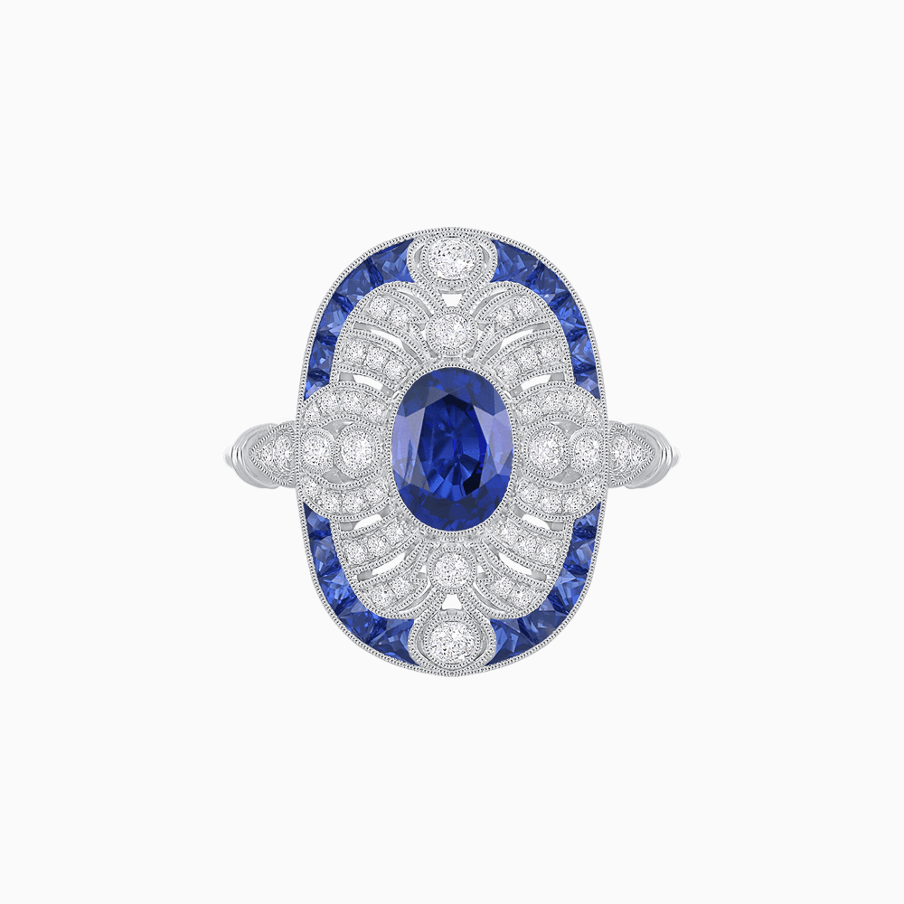 Scarab Vintage Art Deco Style Cocktail Ring with Diamond and Gemstone - Shahin Jewelry