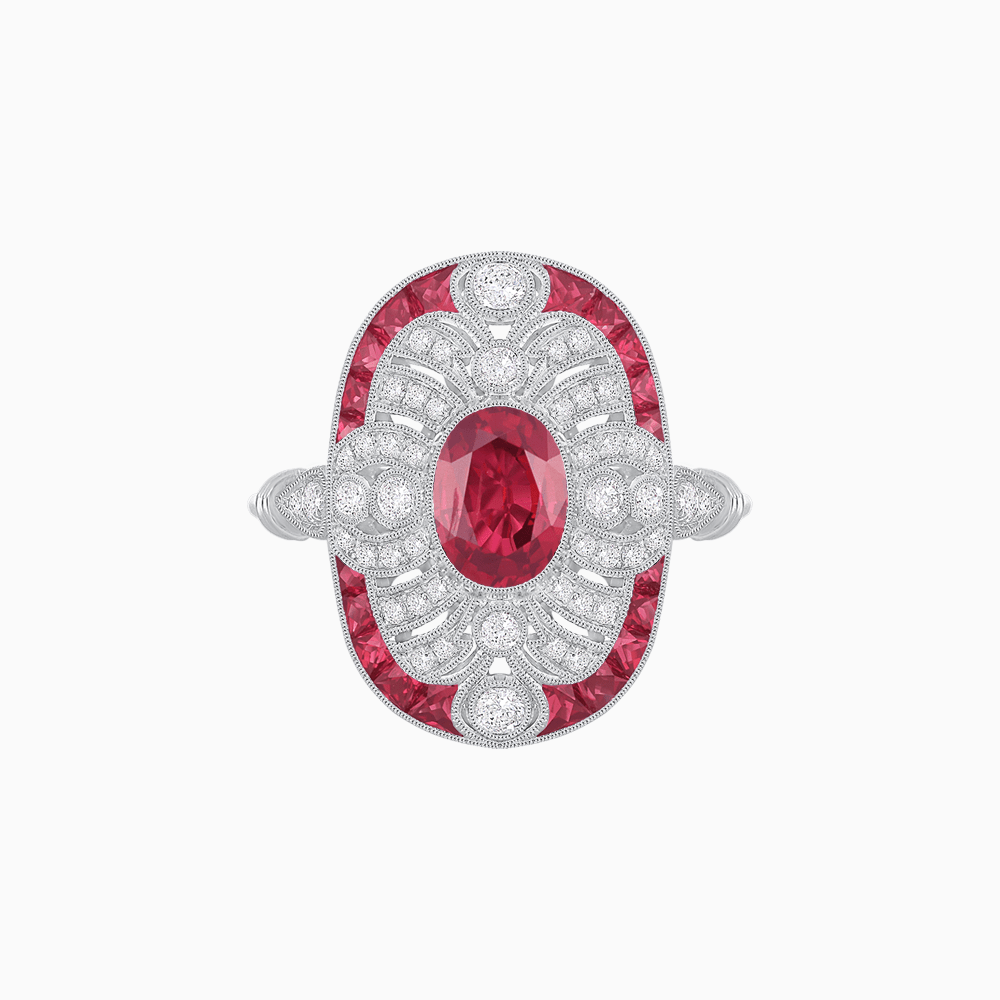Scarab Vintage Art Deco Style Cocktail Ring with Diamond and Gemstone - Shahin Jewelry