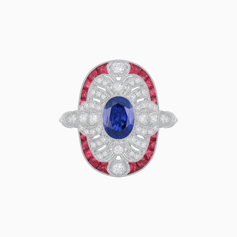 Scarab Vintage Art Deco Style Cocktail Ring with Diamond and Gemstone - Shahin Jewelry
