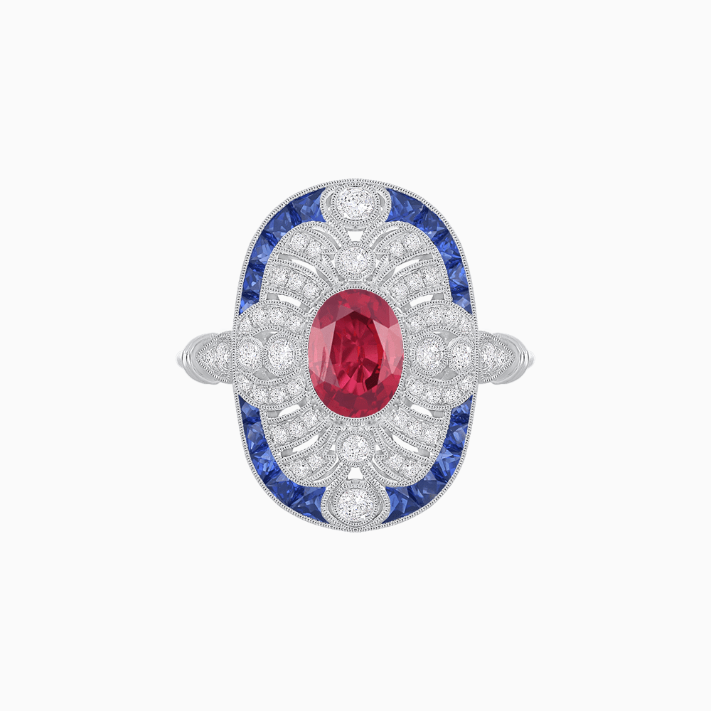 Scarab Vintage Art Deco Style Cocktail Ring with Diamond and Gemstone - Shahin Jewelry