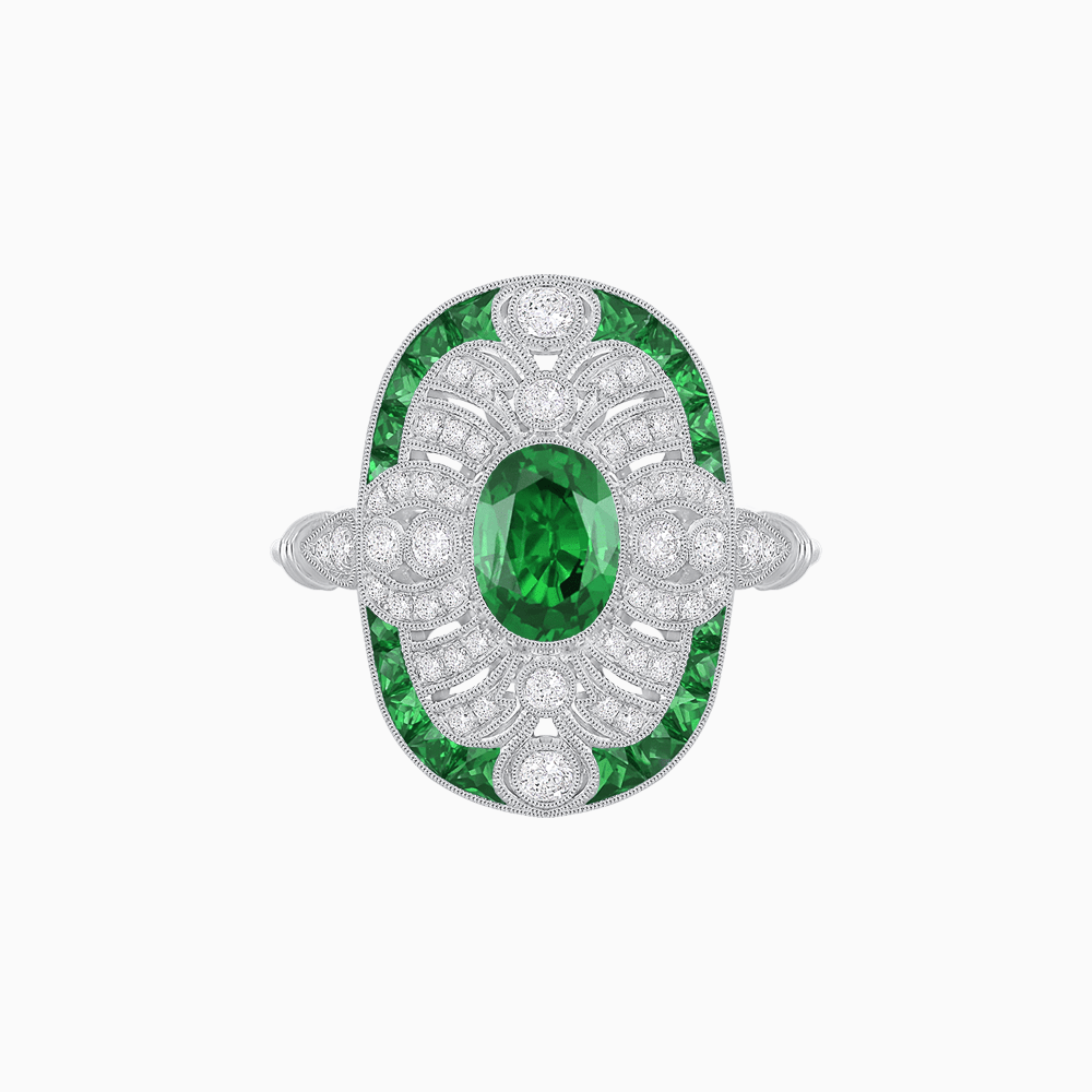 Scarab Vintage Art Deco Style Cocktail Ring with Diamond and Gemstone - Shahin Jewelry