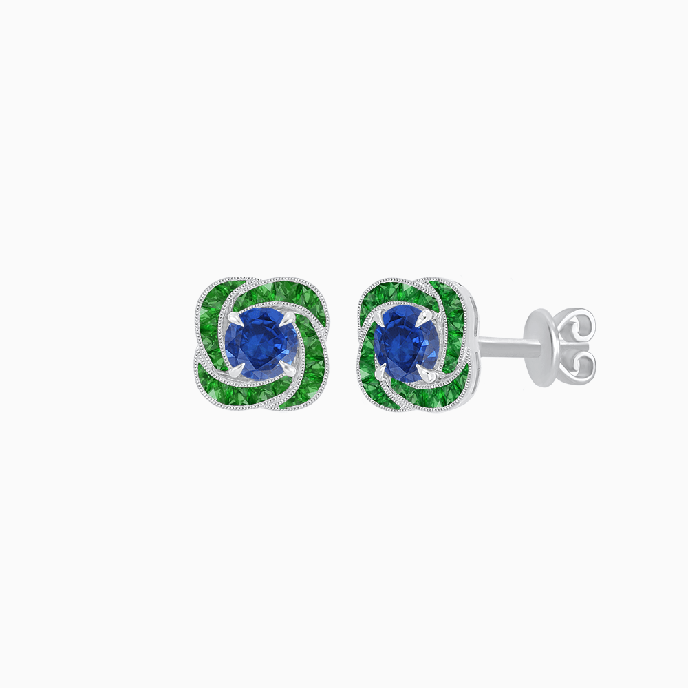 Swirl Convertible Stud Earrings with Gemstone and Diamond - Shahin Jewelry