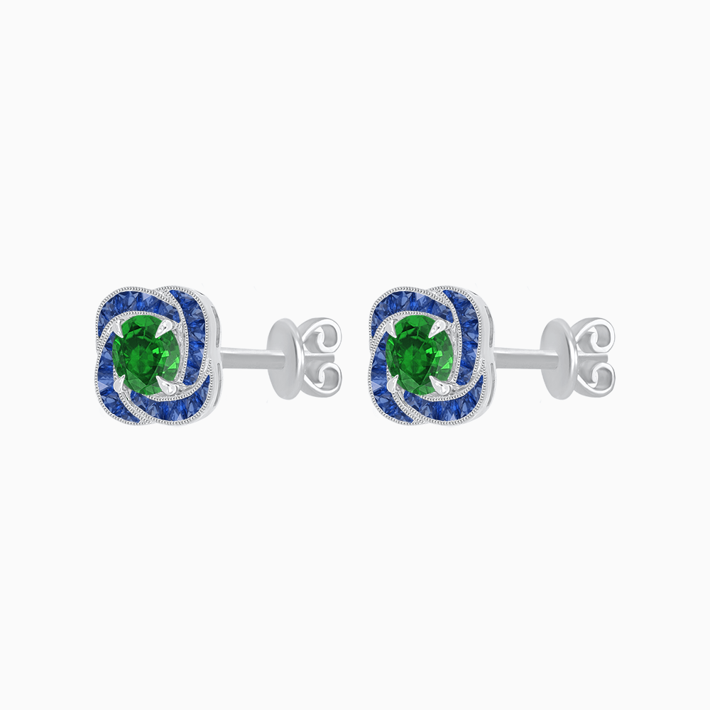 Swirl Convertible Stud Earrings with Gemstone and Diamond - Shahin Jewelry