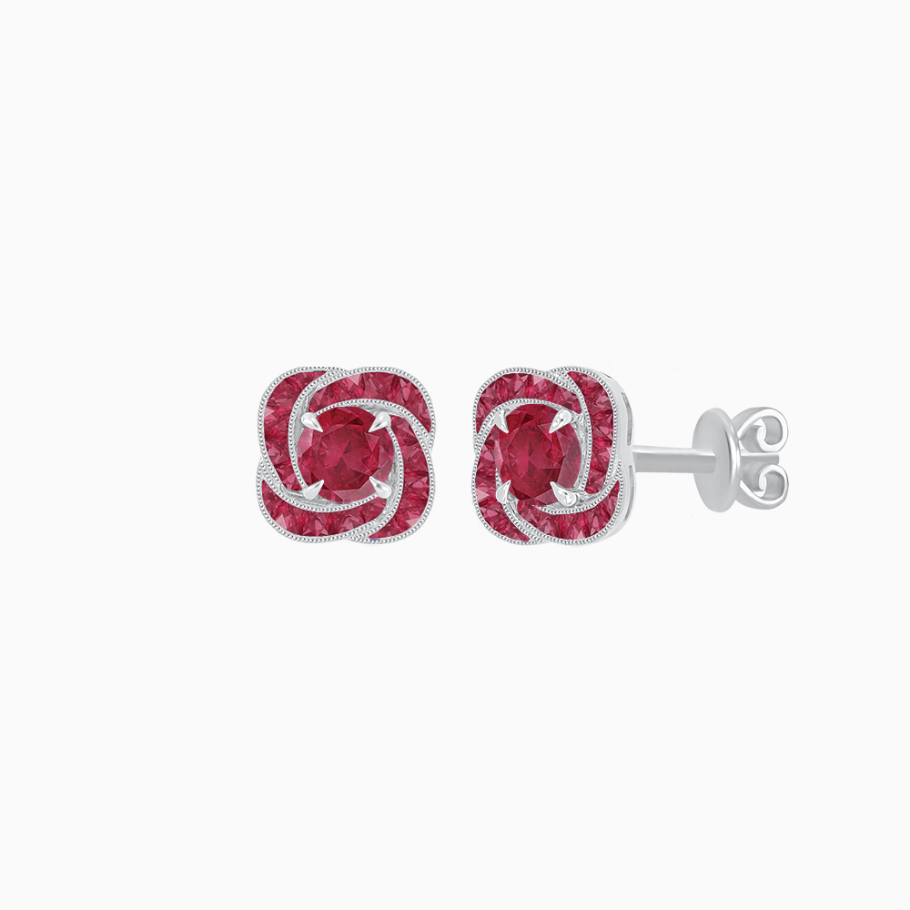 Swirl Convertible Stud Earrings with Gemstone and Diamond - Shahin Jewelry