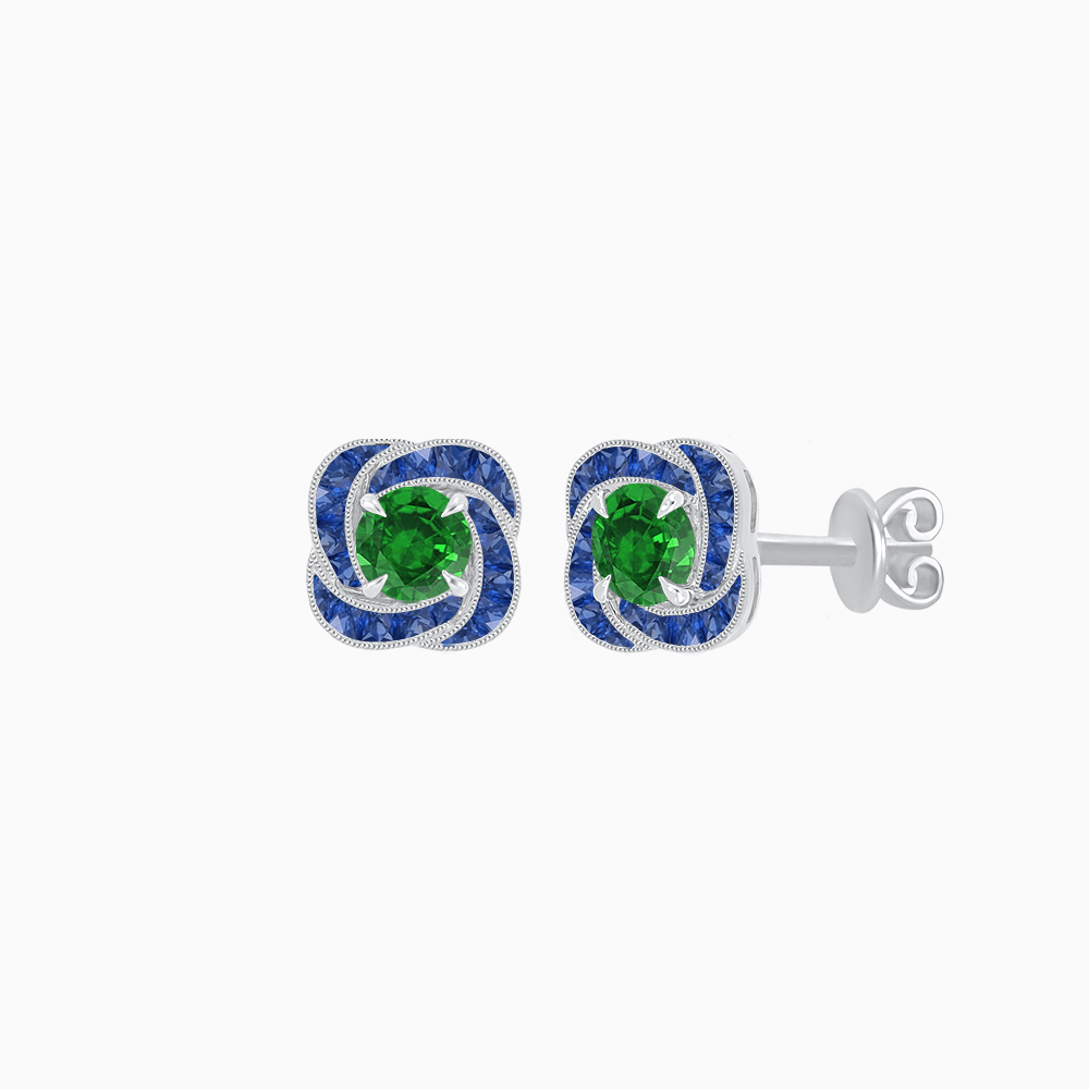 Swirl Convertible Stud Earrings with Gemstone and Diamond - Shahin Jewelry