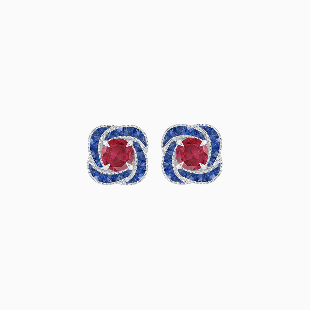 Swirl Convertible Stud Earrings with Gemstone and Diamond - Shahin Jewelry
