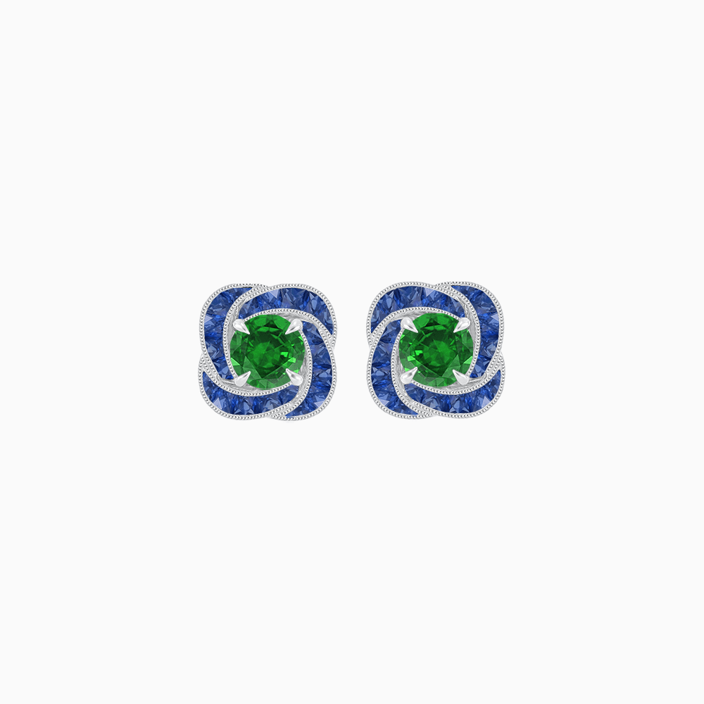 Swirl Convertible Stud Earrings with Gemstone and Diamond - Shahin Jewelry