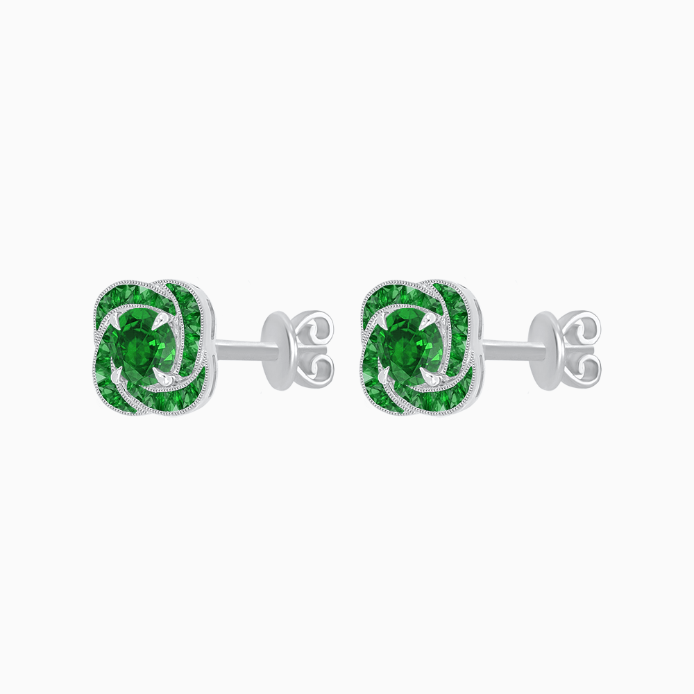 Swirl Convertible Stud Earrings with Gemstone and Diamond - Shahin Jewelry