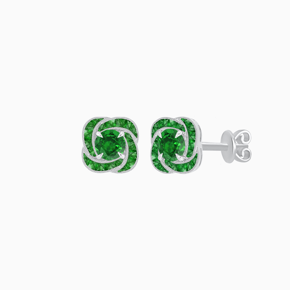 Swirl Convertible Stud Earrings with Gemstone and Diamond - Shahin Jewelry
