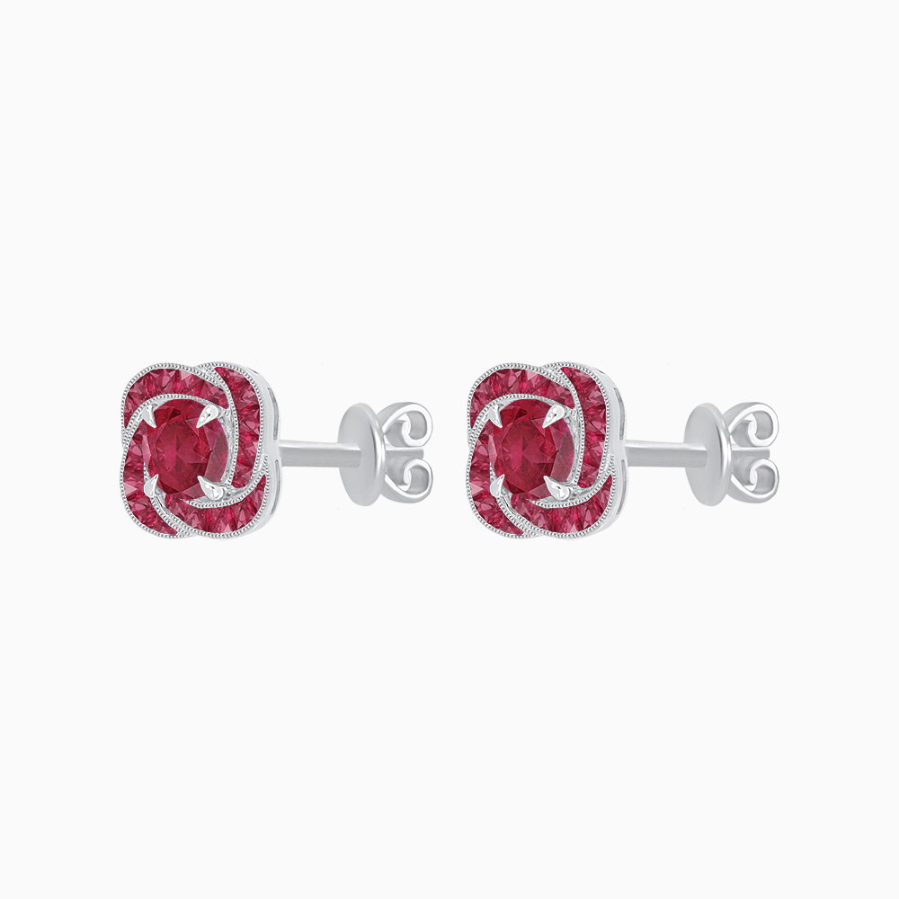 Swirl Convertible Stud Earrings with Gemstone and Diamond - Shahin Jewelry