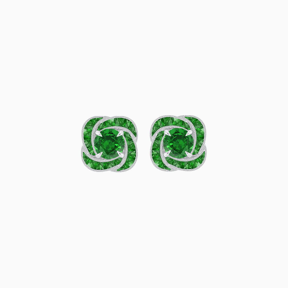 Swirl Convertible Stud Earrings with Gemstone and Diamond - Shahin Jewelry