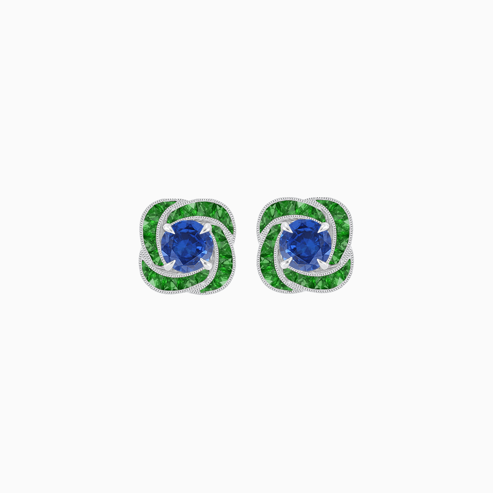 Swirl Convertible Stud Earrings with Gemstone and Diamond - Shahin Jewelry