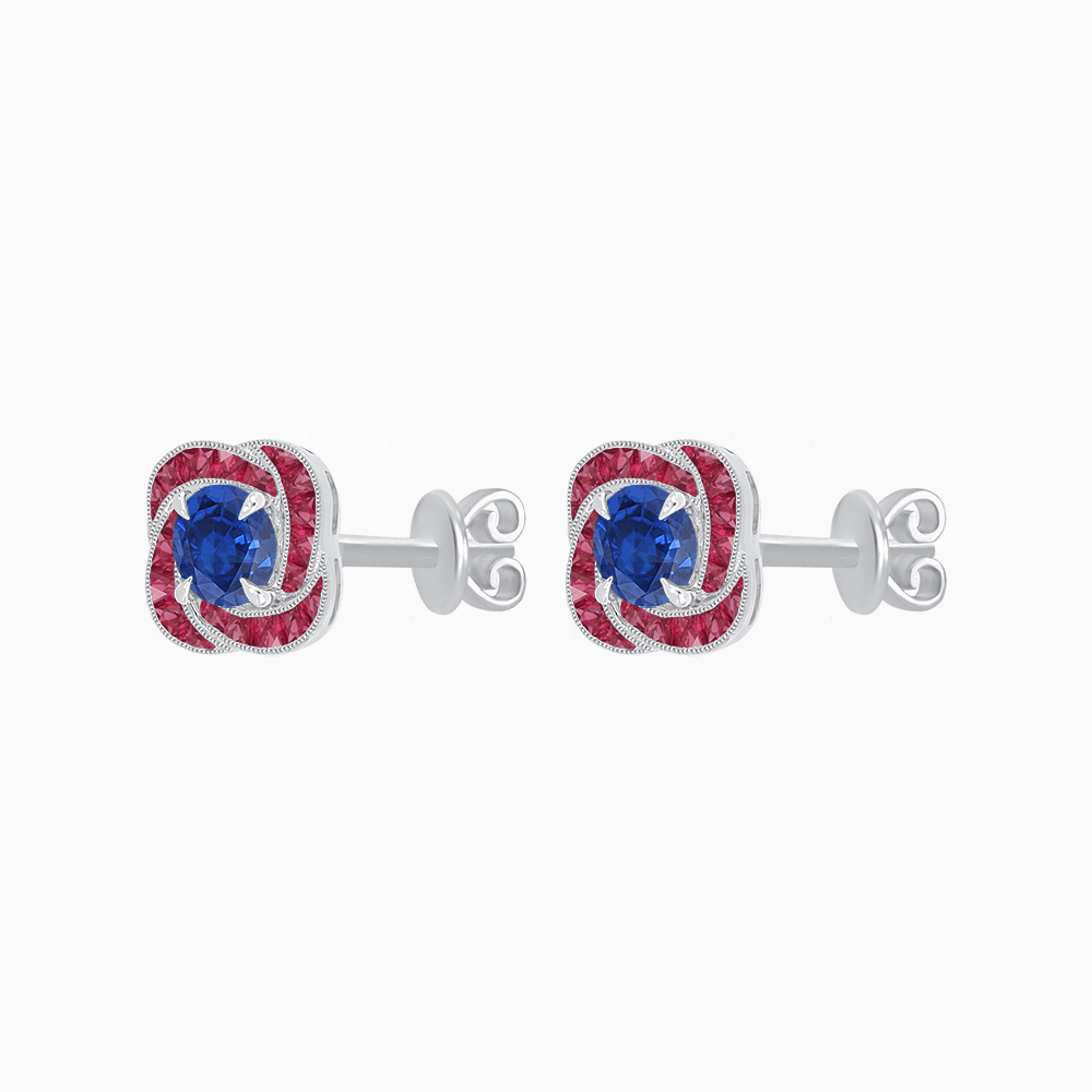 Swirl Convertible Stud Earrings with Gemstone and Diamond - Shahin Jewelry
