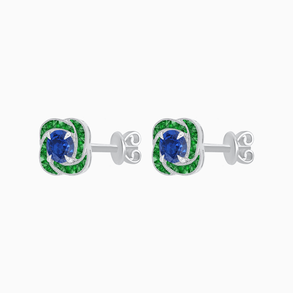 Swirl Convertible Stud Earrings with Gemstone and Diamond - Shahin Jewelry