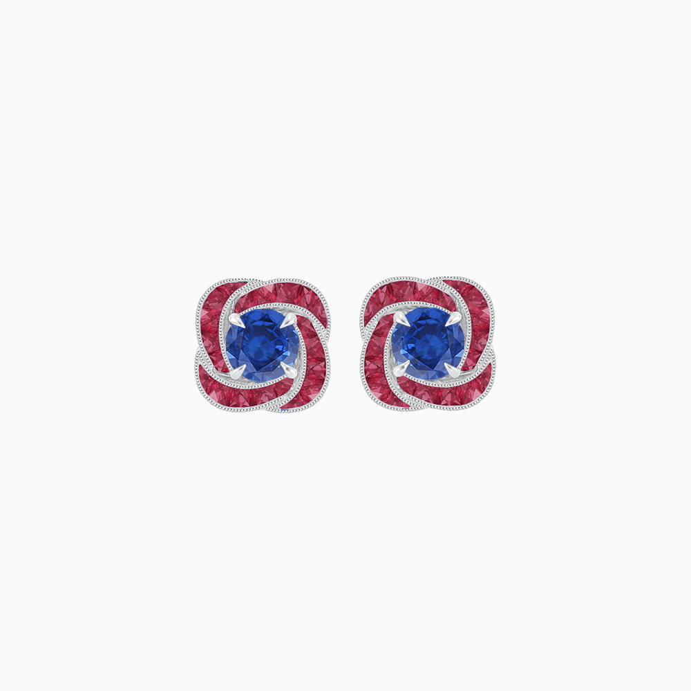 Swirl Convertible Stud Earrings with Gemstone and Diamond - Shahin Jewelry