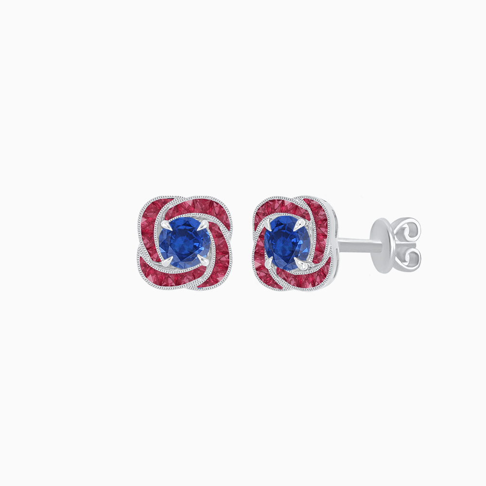 Swirl Convertible Stud Earrings with Gemstone and Diamond - Shahin Jewelry
