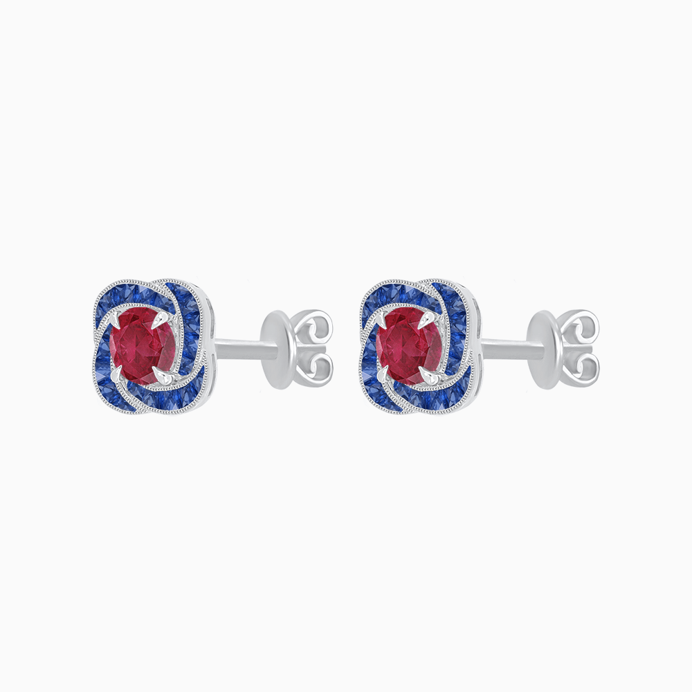 Swirl Convertible Stud Earrings with Gemstone and Diamond - Shahin Jewelry