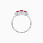 Load image into Gallery viewer, Three-Stone Oval Gemstone Ring with Diamond Halos - Shahin Jewelry