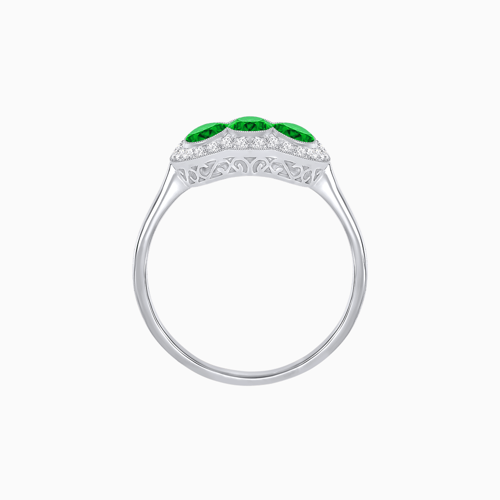 Three-Stone Oval Gemstone Ring with Diamond Halos - Shahin Jewelry