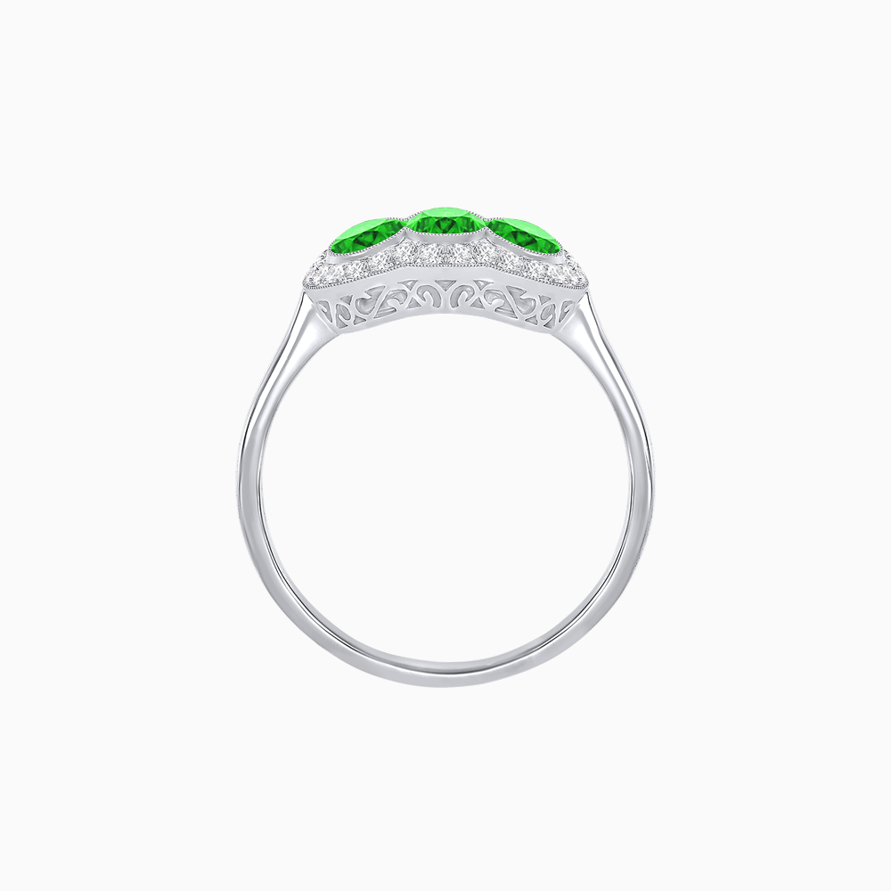 Three-Stone Oval Gemstone Ring with Diamond Halos - Shahin Jewelry