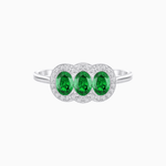 Load image into Gallery viewer, Three-Stone Oval Gemstone Ring with Diamond Halos - Shahin Jewelry