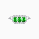 Load image into Gallery viewer, Three-Stone Oval Gemstone Ring with Diamond Halos - Shahin Jewelry