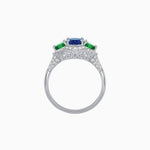 Load image into Gallery viewer, Three-Stone Oval Ring with Pear Shape Side Stones and Diamond Halo - Shahin Jewelry