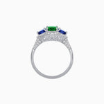 Load image into Gallery viewer, Three-Stone Oval Ring with Pear Shape Side Stones and Diamond Halo - Shahin Jewelry